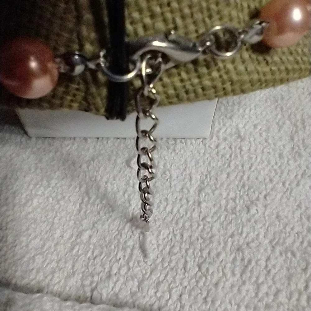 Silvertone pink beaded crystal cross necklace christian catholic religious